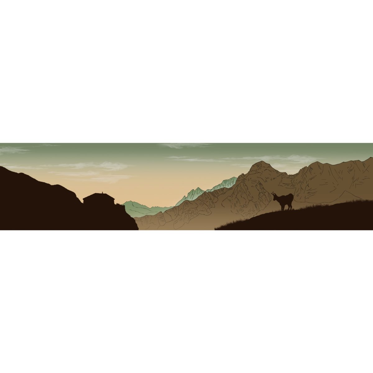Bandeau personnalisable, chamois et cabane de l'A Neuve, La Fouly, Val Ferret Suisse, vert kaki , chasse
