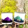 Mug émaillé, tasse émaillée , tasse céramique personnalisable, création suisse, montagne suisse, montagne française, fait à la main, handmade , swissmade, homemade- pour les activités extérieures. La dent blanche et bouquetin, cerf