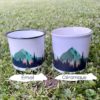 Mug émaillé ou céramique, tasse émaillée , tasse céramique personnalisable, création suisse, montagne suisse, montagne française, fait à la main, handmade , swissmade, homemade- pour les activités extérieures. Cervin , feu , camp, camping bleu, Dent blanche