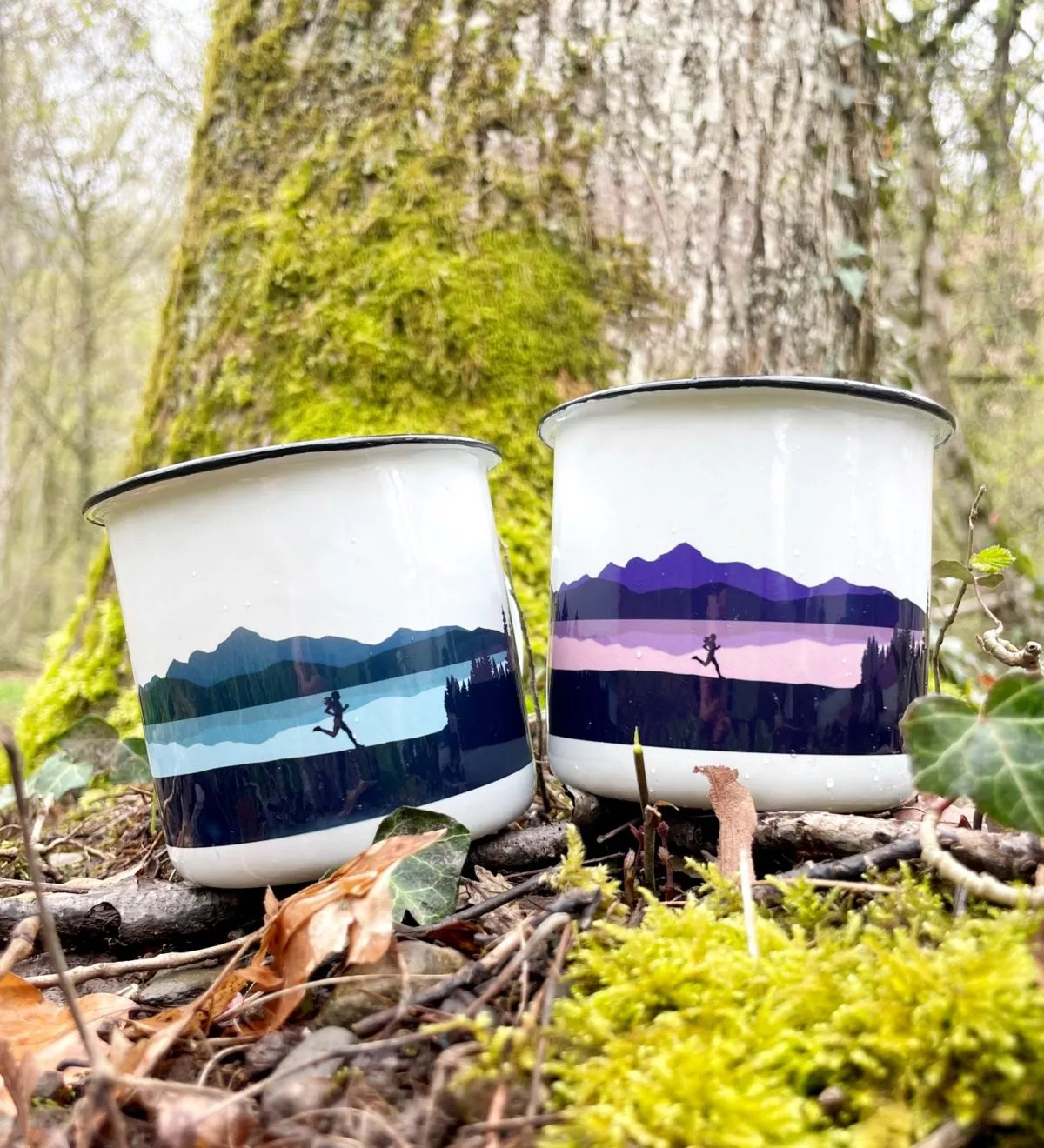 Mug émaillé, tasse émaillée , tasse céramique personnalisable, création suisse, montagne suisse, montagne française, fait à la main, handmade , swissmade, homemade- pour les activités extérieures. Course à pied, Trail running