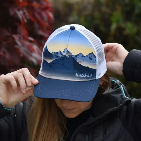 Casquette running Trucker, Inspirés par la nature, montagne, création suisse, Le Cervin noir et blanc, montagne suisse,Casquette fleur, lotus, Casquette Couronne Impériale