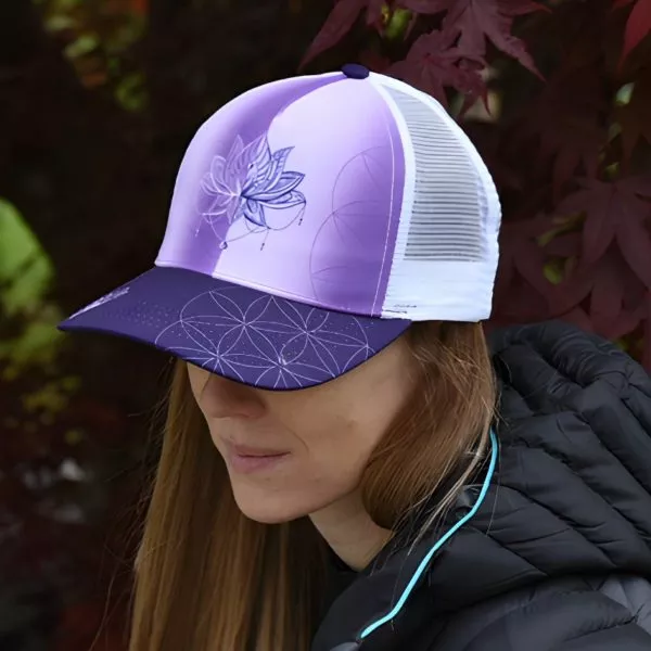 Casquette running Trucker, Inspirés par la nature, montagne, création suisse, Le Cervin noir et blanc, montagne suisse,Casquette fleur, lotus, Fleur de Lotus