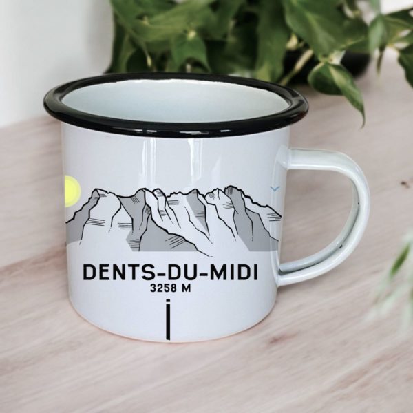 Tasse personnalisable, tasse en émail, tasse originale,montagne, création suisse, tasse Dents-du-Midi