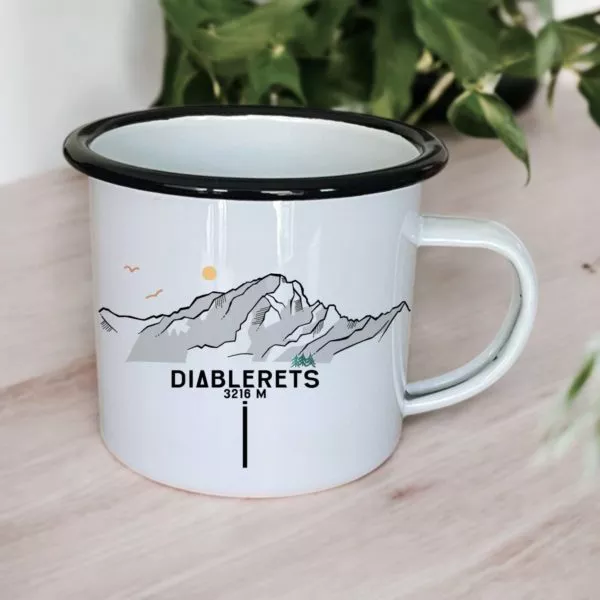 Tasse personnalisable, tasse en émail, tasse originale,montagne, création suisse, tasse Diablerets