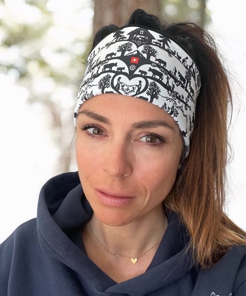 Bandeau personnalisable, Montagne suisse, création suisse, alpes, pour la randonnée et le ski de peau de phoque, skimo.La Maya, poya