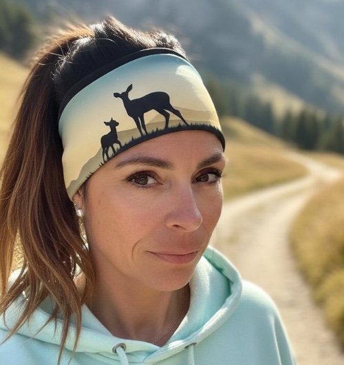Bandeau montagnard, bandeau suisse, bandeau sport, bandana sport, bandeau personnalisable, montagne suisse, biche et faon